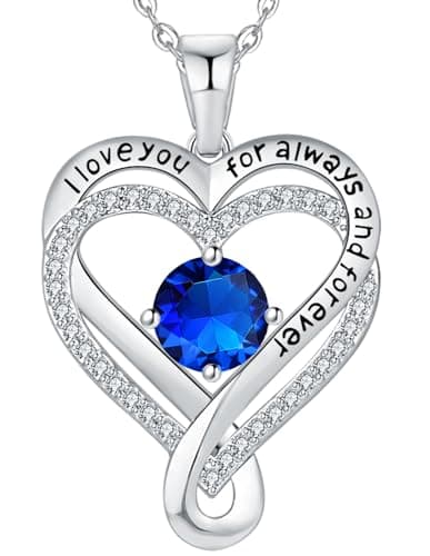 Mkhhy Gifts for Wife Silver Necklace for Women Anniversary Wife Birthday Gift Ideas Infinity Heart Sapphire Birthstone I Love You Womens Jewelry for Her Girlfriend Birthday Mom Daughter September - Image 1