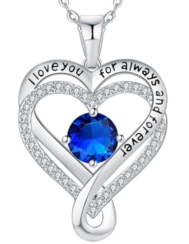 Mkhhy Gifts for Wife Silver Necklace for Women Anniversary Wife Birthday Gift Ideas Infinity Heart Sapphire Birthstone I Love You Womens Jewelry for Her Girlfriend Birthday Mom Daughter September - Image 1