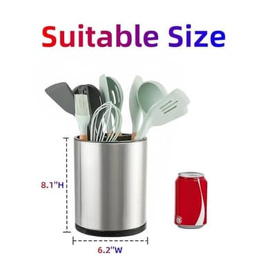 LIBODOUR Kitchen Utensil Holder Extra Large 360°Rotating For Counter Organizer Stainless Steel Storage Cooking Silverware Caddy 3 Compartment Flatware Spoon Spatula Tool Cutlery Container（Silvery） - Image 3
