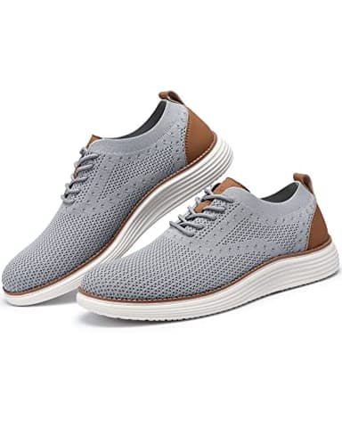 VILOCY Men's Casual Dress Sneakers Oxfords Business Shoes Lace Up Lightweight Comfortable Breathable Walking Knit Mesh Fashion Sneakers Tennis Light Grey,EU48 - Image 6