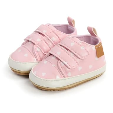 BEIDI Baby Girls Boys Shoes Soft Anti-Slip Sole Newborn First Walkers Star High Top Canvas Denim Unisex Infant Sneaker（F-Pinkheart,0-6 Months - Image 5