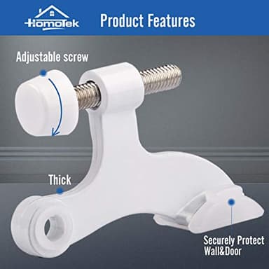 HOMOTEK 6 Pack Hinge Pin White Door Stopper,Adjustable Deluxe Heavy Duty Door Stopper 2-1/2"x1-3/4”,with White Rubber Bumper Tips - Image 2