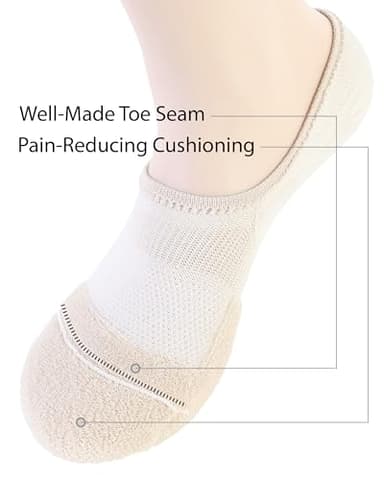 Pro Mountain No Show Socks Women Wide Toe Box For Health Y Heel Forefoot Size M Beige 4 Pack Cotton Cushion Footies Loafer Sneakers US Shoe 8-10 - Image 6