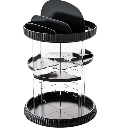 Yieach Rotating Makeup Organizer,Adjustable Spinning Skincare Organizer,Counter Top,Vanity Organizers and Storage for Brush,Perfume,Bathroom Lazy Susan Organizer for Skin Care,Beauty Product,Black - Image 1