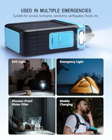 BKLES 3-in-1 Solar Electric Water Filter with Hand Pump - Camping Water Filtration System Survival, Portable Water Purifier with Emergency Light, Survival Kit for Backpacking, Birthday Gifts for Men - Image 7