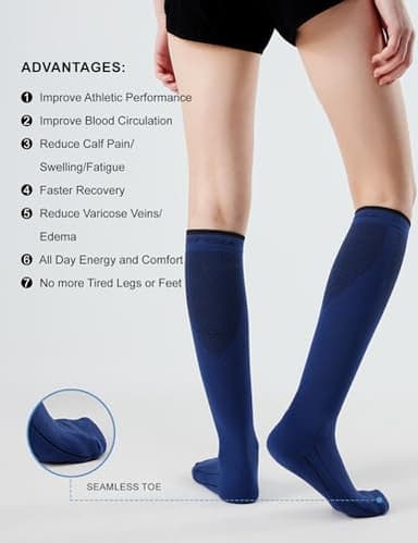 FITRELL 3 Pairs Compression Socks for Women and Men 20-30mmHg - Support for Travel, Running, Nurse, Knee High, Black/Grey/Navy S/M - Image 7