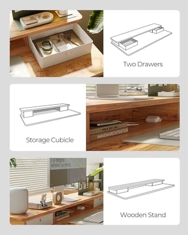 FEZIBO 60 x 24 Inch Height Adjustable Electric Standing Desk with Double Drawer, Computer Desk, Home Office Stand Up Table with 4 Height-Adjustable Feets & 2 Hooks, Light Rustic - Image 7