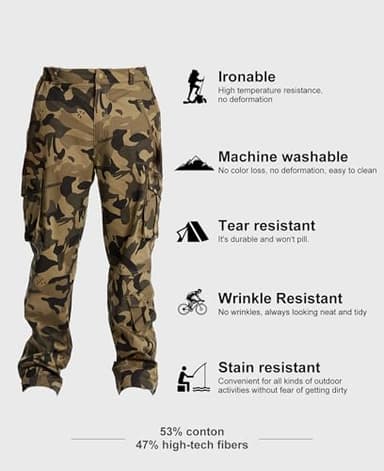 Susclude Camo Pants for Men Tactical Cargo Pants Rip Stop Elastic Stretch Military Army Work Pants with 7 Pockets - Image 3