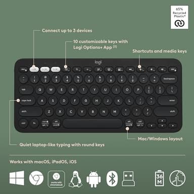 Logitech Pebble 2 Combo, Wireless Keyboard and Mouse, Quiet and Portable, Customizable, Logi Bolt, Bluetooth, Easy-Switch for Windows, macOS, iPadOS, Chrome - Black - Image 6