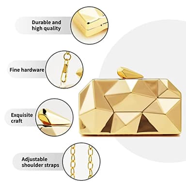 YAPAIOU Women Lattice Pattern Metal Evening Clutch Bag,Geometric Evening Clutch Purse Handbag With Chain Strap For Lady Wedding Party Prom Formal Occasion(Gold Large) - Image 5