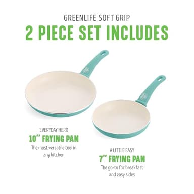 GreenLife Non Stick Fry Pan Set (7" & 10"), Non-Toxic PFAS-Free Ceramic Skillets, Dishwasher & Oven Safe, Egg Omelet Frying Pans, Stay- Cool Handles, Kitchen Home Cooking Essentials, Turquoise - Image 3