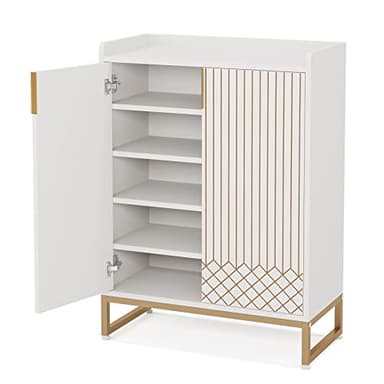 Tribesigns Shoe Cabinet with Doors, 5 Tiers Shoe Storage Cabinet for Entryway, 25 Pairs Wooden Shoe Cabinets, Modern Shoe Organizer Storage for Living Room, Bedroom, Hallway, Closet, White - Image 10