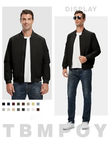 TBMPOY Men's Black Lightweight Bomber Jackets Light Windbreaker Casual Stylish Fall Golf Dress Business Varsity Black L - Image 6