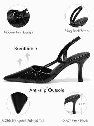 Coutgo Womens Slingback Kitten Heels Closed Pointed Toe Pumps D'Orsay Wedding Party Dress Shoes, Black, Size 6.5 - Image 3