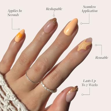 Glamnetic Press On Nails - Sunny Shores | Short Almond Orange Fake Nails with 3D Starfish, Reusable Summer Nails | 15 Sizes - 30 Nail Kit with Glue - Image 3