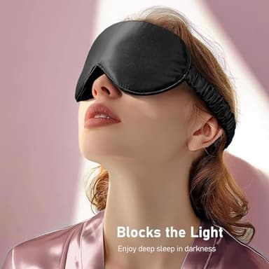 LitBear 100% 22 Momme Mulberry Silk Sleep Mask - 3D Contoured Eye Mask for Men & Women, Soft Breathable Sleeping Mask with Adjustable Strap, Perfect Blocks Light for Sleeping (Black) - Image 4