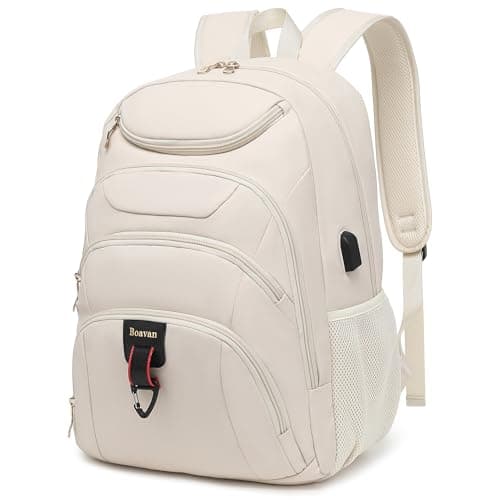 Boavan Laptop Backpack for women,15.6 inch Laptop Bag with USB Port, Waterproof Travel Work Backpack Purse, Anti-Theft Teacher Nurse Doctor Casual Bookbags Office Business backpack，Cream Beige - Image 1