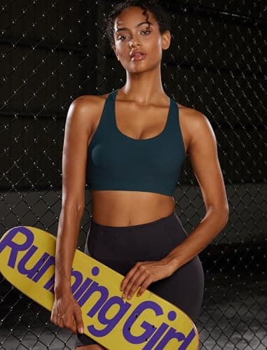 RUNNING GIRL White Sports Bra for Women, Criss-Cross Back Padded Strappy Sports Bras High Support Yoga Bra with Removable Cups(2353_Dark Blue_L) - Image 9