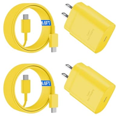 USB C Fast Charger, 25W Samsung Charger Super Fast Charging 6.6FT Type C Cord Android Phone Charger Block for Samsung Galaxy S24/S24 Ultra/S24+/S23 Ultra/S23/S23+/S22/S21/S20/Note 10/Note 20, Yellow - Image 1