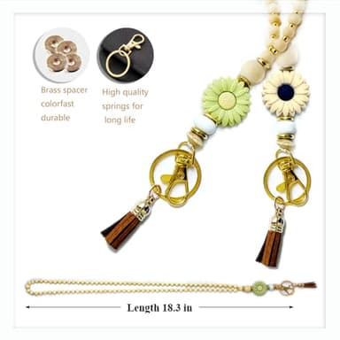 Liohoen Lanyards for Id Badges Women Cute Teacher Lanyard with Id Holder Lanyards for Beaded Keychain Lanyard Lanyard String (Yellow) - Image 6