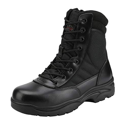 NORTIV 8 Men's Military Tactical Work Boots Side Zipper Leather Motorcycle Combat Boots Trooper(6-8 Inches),Size 9,Black-8 Inches - Image 1