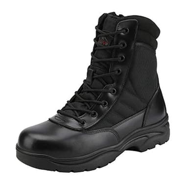NORTIV 8 Men's Military Tactical Work Boots Side Zipper Leather Motorcycle Combat Boots Trooper(6-8 Inches),Size 9,Black-8 Inches - Image 1