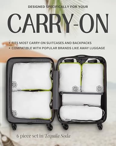 Compression Packing Cubes 6 Piece Set for Travel - Lightweight, Durable Clothes Organizer for Carry-On Luggage and Backpacks by TRIPPED Travel Gear (White and Green) - Image 8