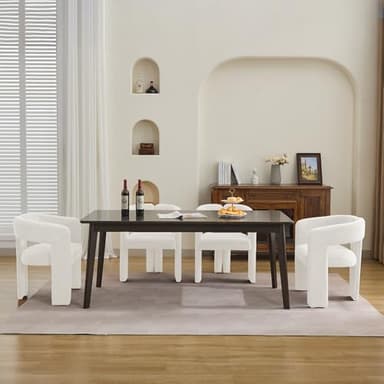 adochr Modern Barrel Dining Chairs Set of 4, Upholstered Linen Dining Room Chair with Wooden Legs, Accent Chairs for Kitchen/Dining Room/Living Room, Beige - Image 5