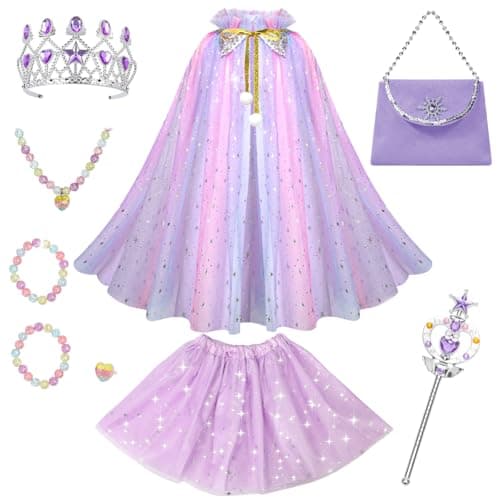 Meland Princess Dress up Clothes for Girl, 11Pcs Princess Cape with Kid Crown Toys,Dresses for Girl 3,4,5,6,7,8 Birthday Gift - Image 1