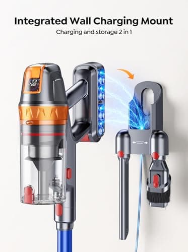Cordless Vacuum Cleaner, 600W with Extra Mattress Cleaning Tool, 45KPA Stick Vacuum Cleaners for Home 60 Mins Runtime, Self-Standing, Wall Mount Charging, Rechargeable Vacuum for Floor Carpet Pet Hair - Image 5