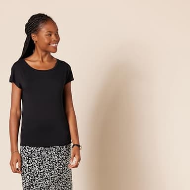 Amazon Essentials Women's Jersey Regular-Fit Short-Sleeve Boat-Neck T-Shirt, Pack of 2, Black/White French Stripe, Small - Image 2