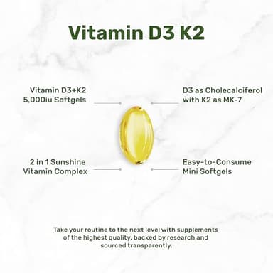 DEAL SUPPLEMENT Vitamin D3 5,000 IU + K2 MK7 Softgels, 250 Count | 2-in-1 Complex | Supports Heart, Bone, Teeth & Immune Health | Easy to Swallow - Image 6