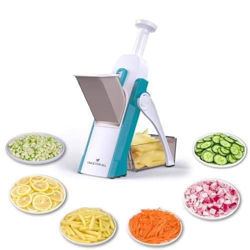 ONCE FOR ALL Safe Mandoline Slicer 5 in 1 Vegetable Cutter, Strips Julienne Dicer Adjustable Thickness 0.1-8 mm for Kitench Fast Meal Prep (Blue) - Image 1