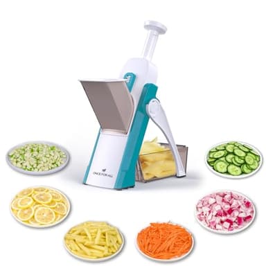 ONCE FOR ALL Safe Mandoline Slicer 5 in 1 Vegetable Cutter, Strips Julienne Dicer Adjustable Thickness 0.1-8 mm for Kitench Fast Meal Prep (Blue) - Image 1