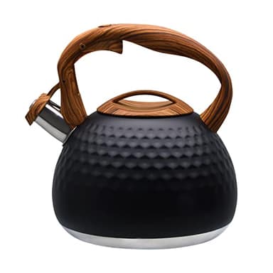 GGC Tea Kettle for Stove Top, Loud Whistling Kettle for Boiling Water Coffee or Milk, 3.1 Quart 3L Heavy Stainless Steel Black Kettle with Wood Pattern Handle, Unique Button Control Kettle Outlet - Image 1