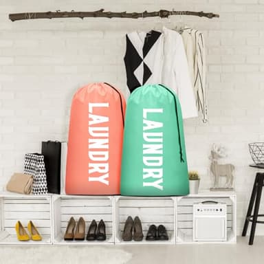 2 Pack XL Travel Laundry Bag, Machine Washable Dirty Clothes Organizer, Large Enough to Hold 4 Loads of Laundry, Easy Fit a Laundry Hamper or Basket (Light Pink + Light Blue) - Image 7