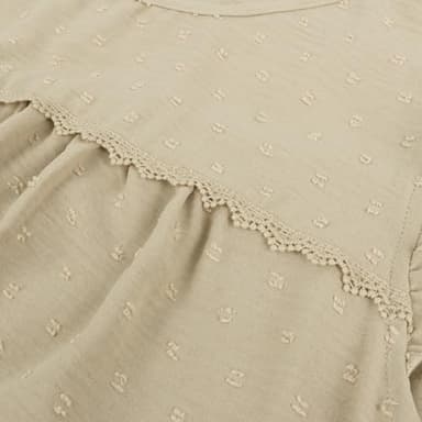 Zeflows Womens Solid Color Ruffle Design Tops for Ladies Round Neck Swiss Dot Pattern Lace Chest Tunic, Khaki-XL, X-Large - Image 5