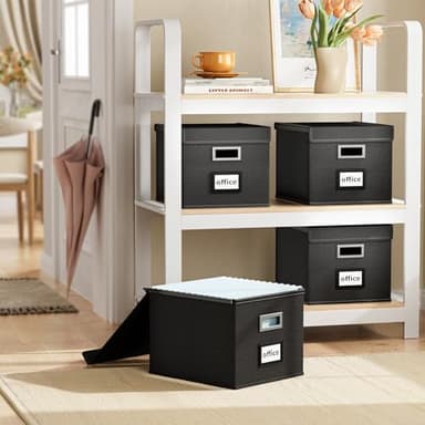 Huolewa Upgraded Portable File Organizer Box, Large Linen Hanging Office Document Storage Box with Lid - Black, Collapsible Filing & Storage Boxes for Office/Decor/Home - 14.9 x 12.59 x 10.8 inch - Image 2