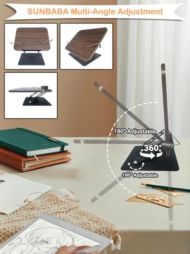 SUNBABA Adjustable Book Stand for Reading with 360° Rotating Bases,Book Holder Foldable Designs with Elastic Clips,Multifunctional Display Stand for Magazines,Tablets,Laptops,Cookbooks(Black) - Image 4