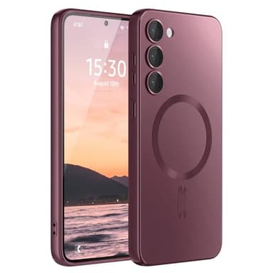 Amzfield Magnetic for Samsung Galaxy S23 Plus Case for Women Men Girls [Compatible with MagSafe] [Camera Lens Protector] Matte Cute Slim Soft Silicone Bumper Shockproof Metallic Phone Case, Burgundy - Image 9