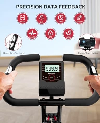 HAPBEAR Folding Exercise Bike Magnetic Foldable Stationary Bike, 3 in 1 Mode Indoor Upright Fitness Workout X-Bike with 8-Level Resistance and Arm Resistance Band, Pulse Sensor,LCD Monitor - Image 4