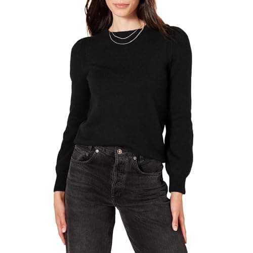 Amazon Essentials Women's Soft Touch Pleated Shoulder Crewneck Sweater, Black, Small - Image 1