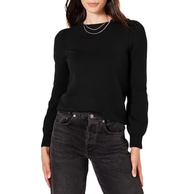 Amazon Essentials Women's Soft Touch Pleated Shoulder Crewneck Sweater, Black, Small - Image 1