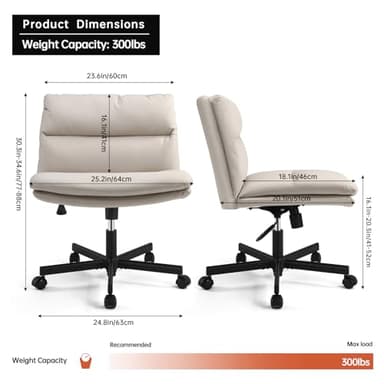 EMIAH Armless Office Desks Chair with Wheels PU-Padded Vanity Chair Mid-Back Ergonomic Home Office Computer Chair Comfortable Adjustable Swivel Task Chair with Thickened Cushion - Image 3