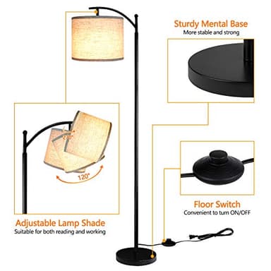 ROTTOGOON Floor Lamp for Living Room with 3 Color Temperatures LED Bulb, Standing Lamp Tall Industrial Floor Lamp Reading for Bedroom, Office (9W LED Bulb, Beige Lampshade Included) -Black - Image 3