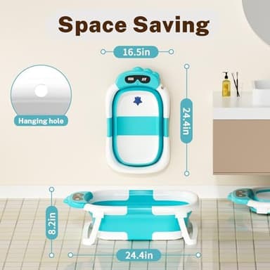 AVIDOR Baby Bathtub,Collapsible Bathtub for Newborn to Toddler,Durable Essential Infant Bath Tub,Portable Travel Baby Tub with Soft Bath Net,No-Slip Feet and Dinosaur Shaped (Light Blue - Image 6