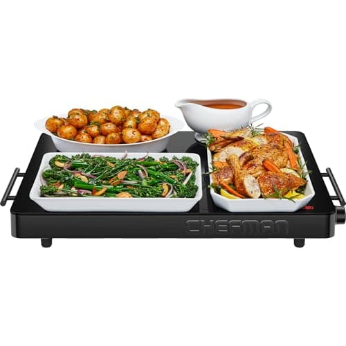 Chefman Electric Warming Tray with Adjustable Temperature Control, Perfect For Buffets, Restaurants, Parties, Events, and Home Dinners, Large 21” x 16” Glass-Top Surface Keeps Food Hot – Black - Image 1