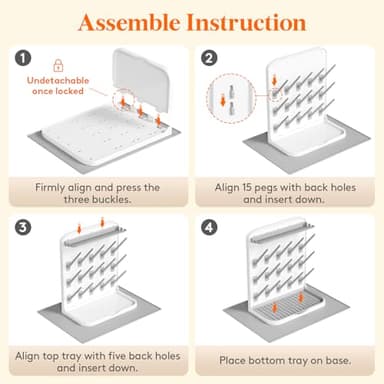 Lifewit Large Baby Bottle Drying Rack with Drain Mat, 15 Hooks Vertical Rack Dryer with Removable Pacifiers Box, Drip Tray, Space Saving Countertop Holder Organizer for Weighted Straws, Pump Parts - Image 8