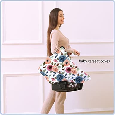 Car Seat Covers for Babies - Multi- use Nursing Carseat Canopy, Breastfeeding Covers, Baby Shower Gifts for Boys and Girls (Colourful Rose) - Image 2