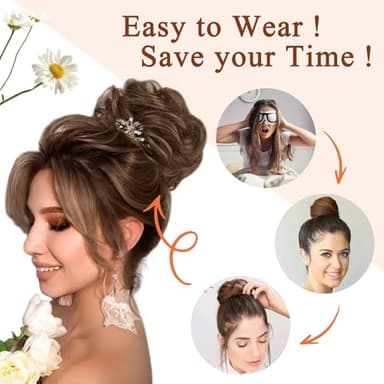 MORICA 1PCS Messy Hair Bun Hair Scrunchies Extension Curly Wavy Messy Bun Synthetic Chignon Hairpieces for Women(2/30#(Darkest Brown & Light Auburn Mixed)) - Image 5